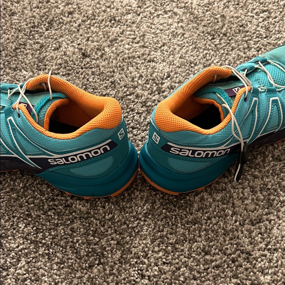 Salomon Teal and Orange Trail Shoes - Picture 2 of 5